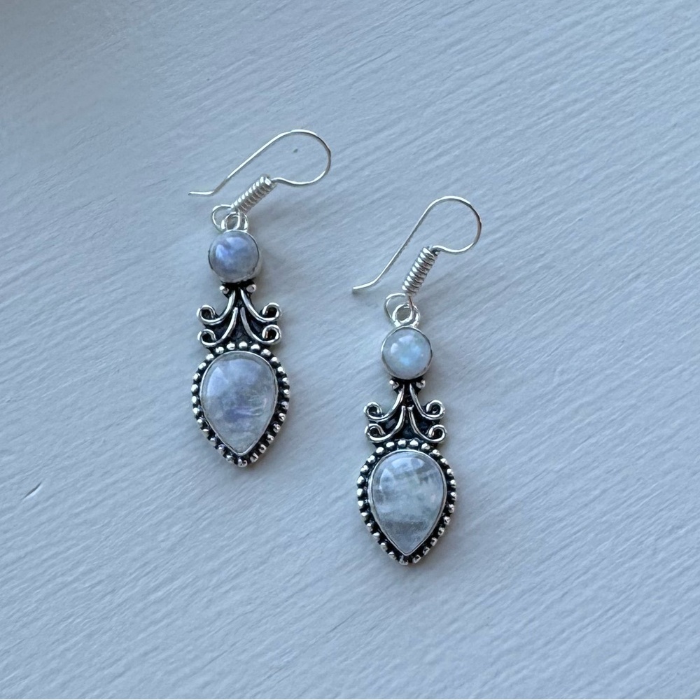 NWOT Sundance Moondust Plume Earrings, Rainbow Moonstone, Sterling Silver